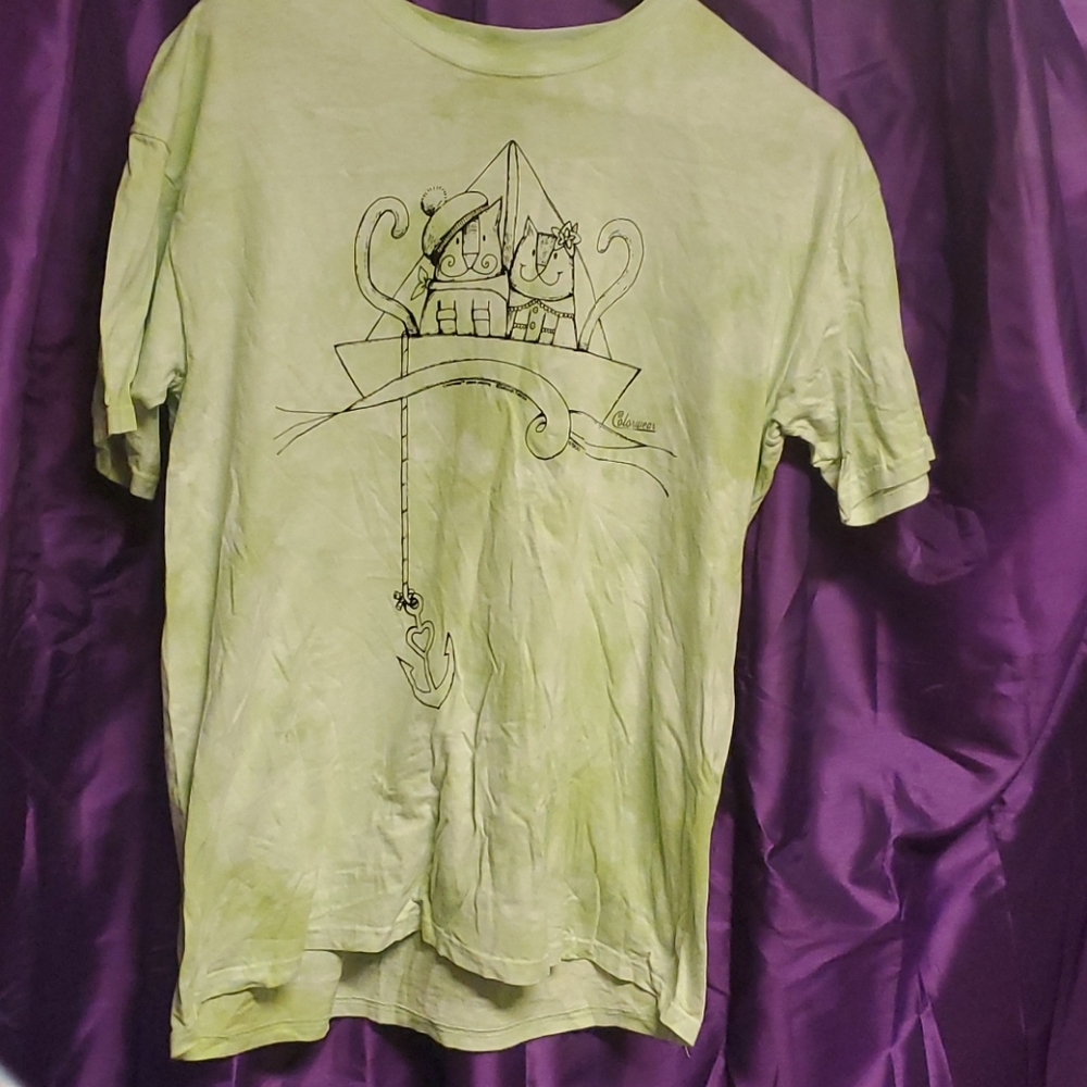 Mint green and white tee-shirt with cats